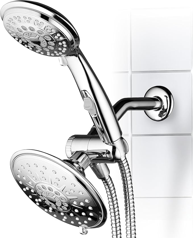 30-Setting Ultra-Luxury 6 inch Rainfall Shower Head & Handheld 3-way Combo with Water Saving Pause Switch and Stainless Steel Hose/Enjoy Separately or Together! Premium All Chrome Finish