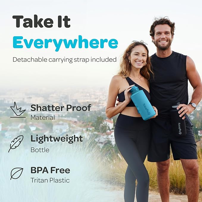 Hydracy Water Bottle with Time Marker -Large BPA Free Water Bottle & No Sweat Sleeve -Leak Proof Gym Bottle with Fruit Infuser Strainer & Times to Drink -Ideal for Fitness Sports & Outdoors