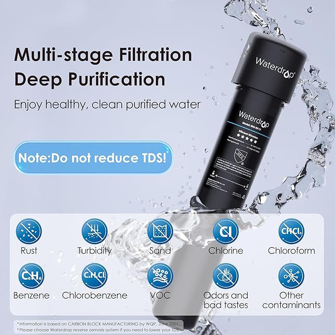 Waterdrop 17UA 3 Years Under Sink Water Filter, Under Sink Water Filtration System, Reduces PFAS, PFOA/PFOS, Lead, Chlorine, Under Sink Water Filter, NSF/ANSI 42 Certified, 24K Gallons