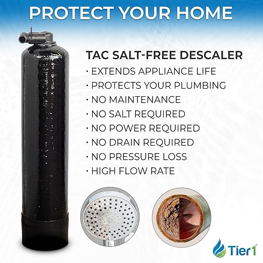 Water Softener Alternative | Salt-Free Water Conditioner | TAC Scale Prevention | 600,000 Gallon Capacity, 5-6 Year Life | Whole House Water Filtration System | Tier1