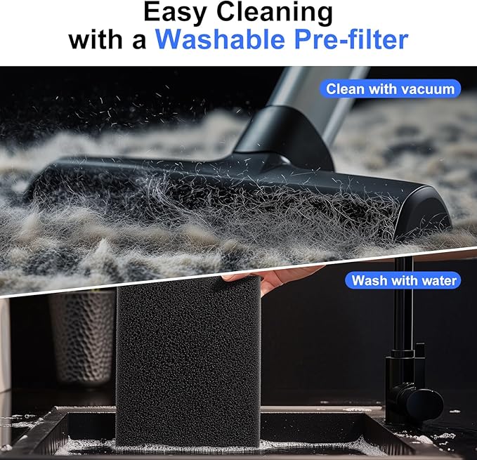 2 Pack KJ190L Replacement Filter,Compatible with MOOKA KJ190L Pet Air Purifier,Suitable for Large Room with 2000 Ft², 2 Replacement Filter & 4 Washable Pre-Filters for Pet-raising family