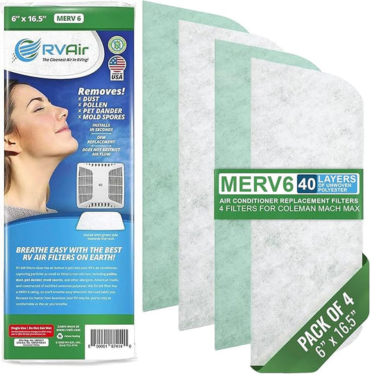 AC Filter - Air Conditioner Replacement Filters - RV Air Cleaner - Camper Accessories for Travel Trailers - Easy to Install Vent Filter - 16.5 x 6 x 0.75 in (4 Filters for AC 125G)