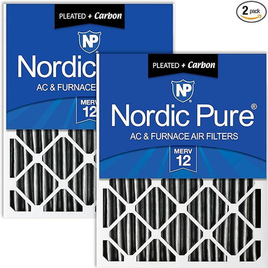 Nordic Pure 16x25x4 (15_1/2 x 24_1/2 x 3_5/8) Pleated Air Filter MERV 12 Pleated + Carbon 2 Pack
