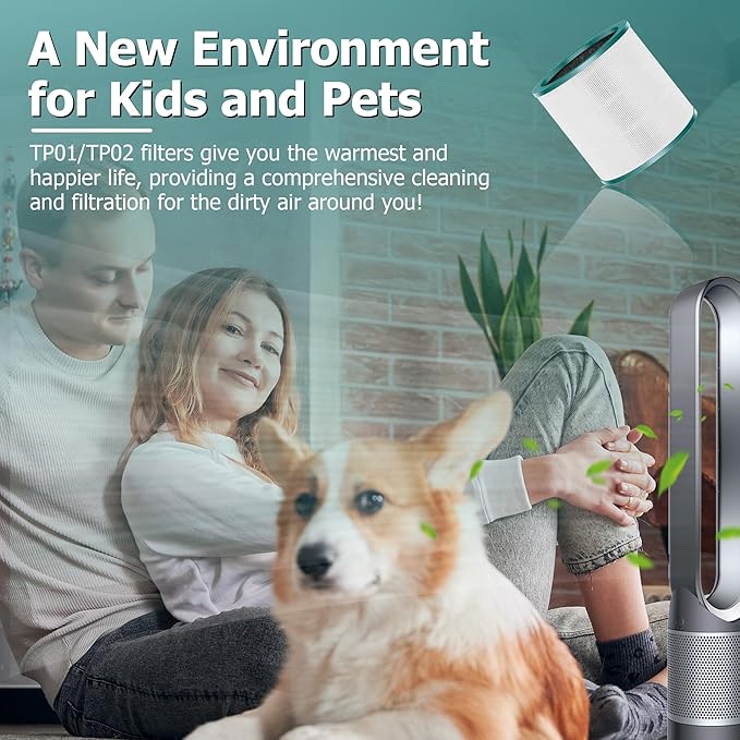 TP01 HEPA Filter Replacement for Dyson Tower Purifier Pure Cool Link TP01, TP02, TP03, AM11, BP01, Funmit 360° Combi HEPA and Activated Carbon Filter, Compared to Part 968126-03, 2 Pack