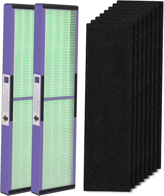 isinlive 2 Pack FLT5000 HEPA Filter C Replacement with Pet Pure Treatment, and 8 Pack Activated Carbon Pre-Filters for Ger Guardian Air Purifier FLT5111 AC5000 AC5000E AC5250PT AC5350B AC5350BCA