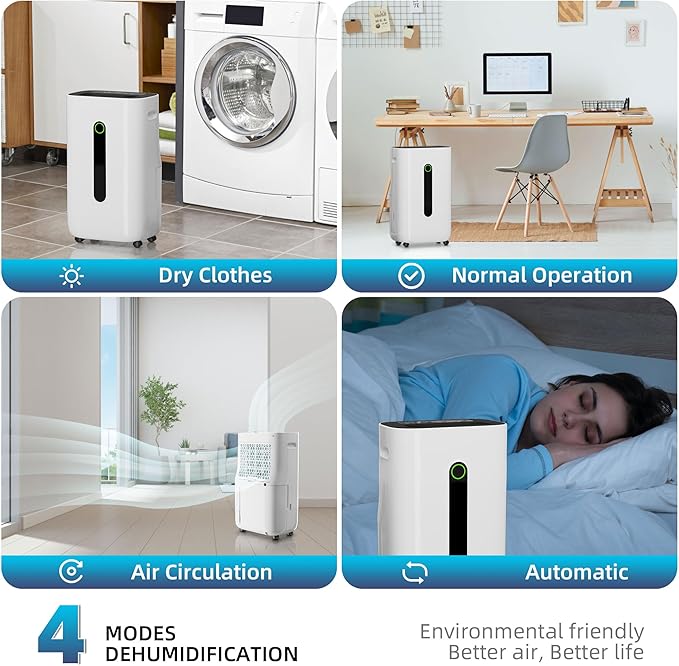 4500 Sq.Ft 70 Pint Dehumidifier for Basements and Home-with Drain Hose,1.7Gallon Water Tank,Intelligent Humidity Control,Dual Protection and 4 Modes,for Large room