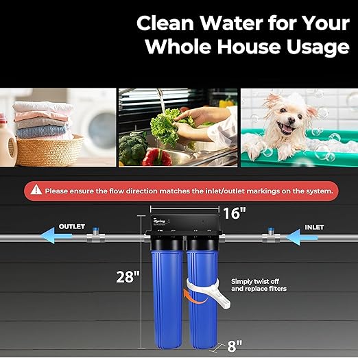 iSpring Whole House Water Filter System, Reduces Sediment, PFAS, Heavy Metals, Chlorine, Chloramine, Hydrogen Sulfide, 2-Stage Whole House Water Filtration System, Model: WGB22B-KS