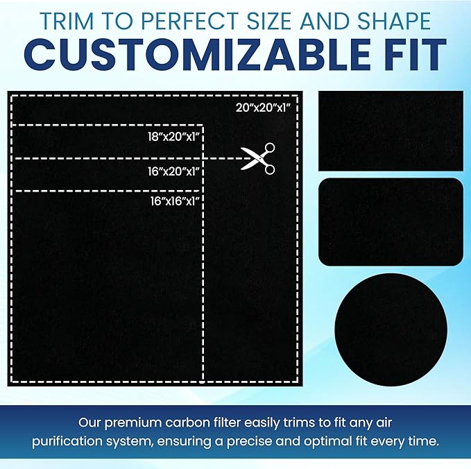 Cut To Fit Air Filter - Carbon Pad Pre Filter forAir Purifiers, AC, Furnace, Trash Cans and Dust, 1/6" thick, 16" x 48" Sheets - 1 Pack