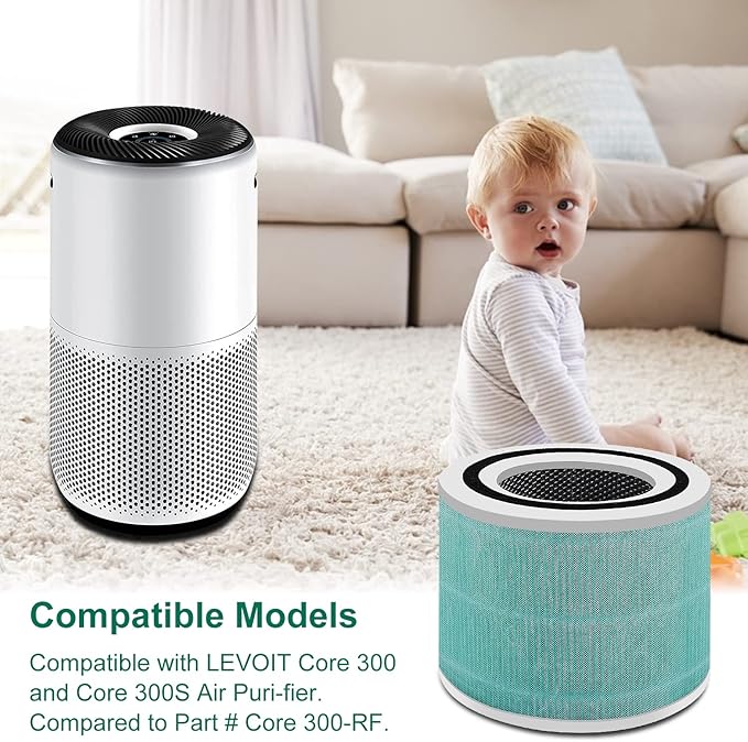 4 Pack Core 300/Core P350 Compatible with LEVOIT Core P350/Core 300 and Core 300S, Grade True Filter High-Efficiency Activated Carbon, Compare to Part # Core 300-RF (300-green-4Pack)