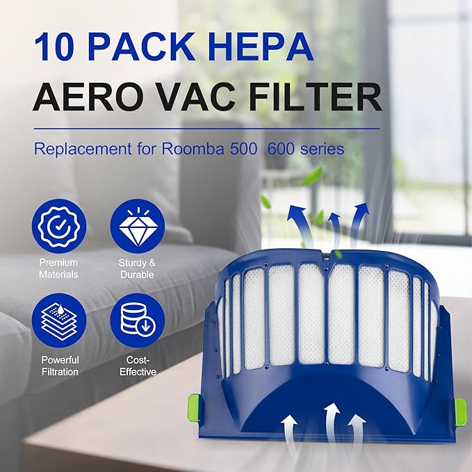 Funmit Aero Vac Filter Replacement parts for Roomba 500 & 600 Series 536 550 595 614 618 620 630 635 645 650 655 660 665 671 675 677 680 690 694 695 Vacuum Cleaner, 10 Pack