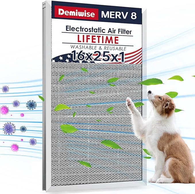 16x25x1 Electrostatic Air Filter, MERV 8 Reusable Aluminum AC/HVAC Furnace Filters, Washable Permanent Air Filter, Lasts a Lifetime, Easy to Clean (Actual Size:15.50x24.65x0.82)