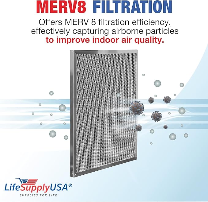 18x24x1 Electrostatic Air Filter, MERV 8, Washable, Reusable Furnace AC/HVAC Filter, Energy Saving, Easy to Clean, Long-Lasting by LifeSupplyUSA