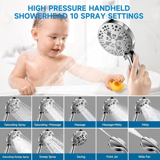 High Pressure Filtered Shower Head Combo with Handheld Spray, 6" Rain Shower Head & 5" Handheld Shower Head with Filters, 69" Stainless Steel Hose - Dual Shower Head Set for Bathroom Home