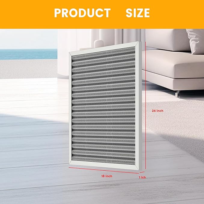24x18x1 HVAC Furnace Air Filter, Lasts a Lifetime, Washable, the Last HVAC Filter You Will Ever Buy, Breathe Safely at Home or in the Office,Merv 8 (Actual Size:17.44x23.46x0.82 Inch)