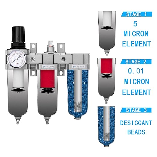 NANPU 1/2" NPT Industrial Grade 3 Stage Air Drying System - Particulate Filter, Coalescing Filter, Desiccant Dryer & Air Regulator, Metal Bowl, Manual Drain, Suitable for Paint Spray＆ Plasma Cutter