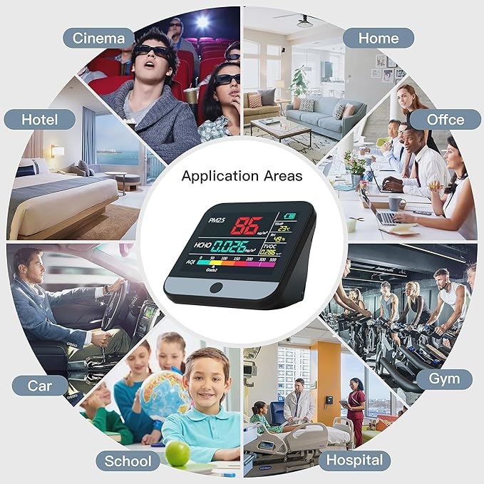 13 in 1 Air Quality Tester for Home, Indoor Air Quality Monitor, with PM1/PM2.5/PM10/Particle Counter/AQI/Humidity/TVOC/Temperature/Formaldehyde, Portable Air Quality Sensor (Black)