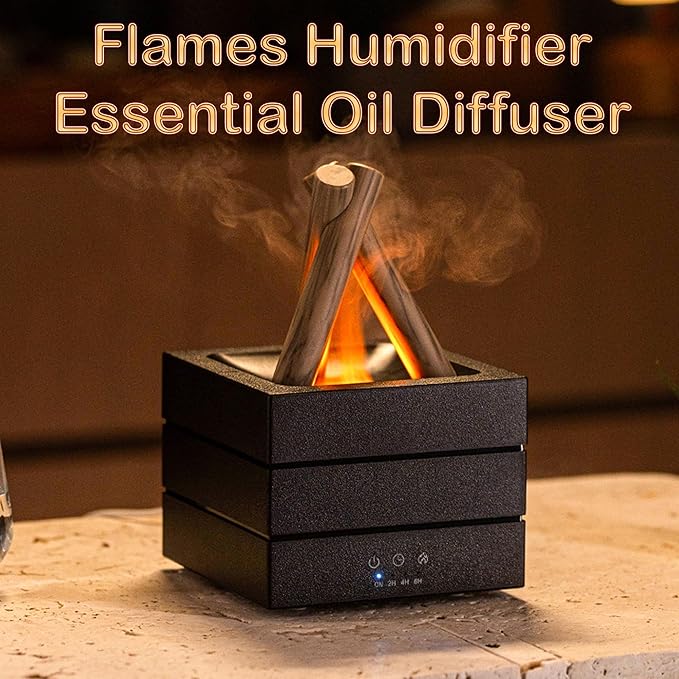 Flames Humidifier Essential Oil Diffuser, Bonfire Essential Oil Scent Diffuser Humidifier, Small USB Desktop Humidifiers with 7 Colors, Campfire Aromatherapy Diffusers for Home & Office (Colorful)