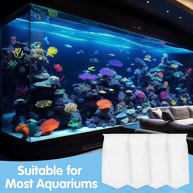 7 Inch Rectangle Filter Sock, 4 Pcs Saltwater Aquarium Filter Bags 300 μm Aquarium Filter Accessories for Saltwater Freshwater Fish Tank Filter