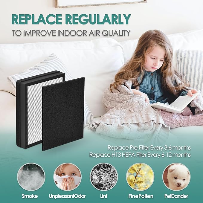 Idylis Air Purifier Replacement Filter B for Filtrete and Idylis IAP-10-050 IAP-10-125 IAP-10-150 AC-2125 AC-2126 IAPC-40-140 Air Purifier with Idylis Filters IAF-H-100B, 4 Main Filter & 4 Pre-filter