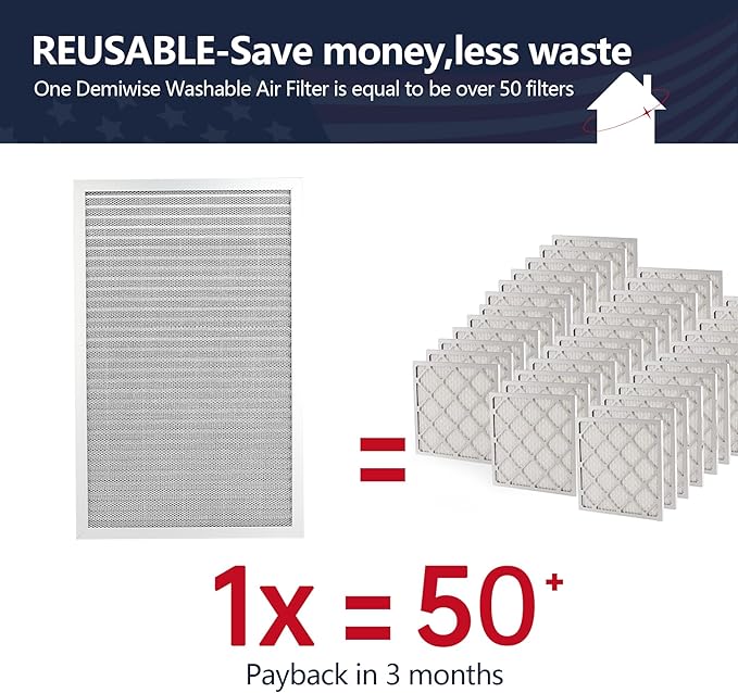 14x25x1 Electrostatic Air Filter, 8 Stage Washable Aluminum AC/HVAC Furnace Filter, Reusable Lifetime Permanent Air Filter, Easy to Clean,Increases Airflow(Actual Size:13.50x24.50x0.82)