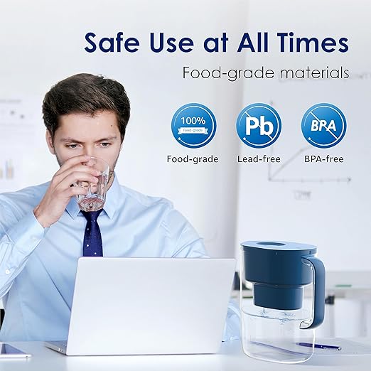 Waterdrop Water Filter Pitcher with 1 Filter, 200-Gallon Long-Life, 10-Cup Large Water Filter Pitcher, NSF Certified, 5X Times Lifetime, Reduces PFOA/PFOS, Chlorine, Classic Blue