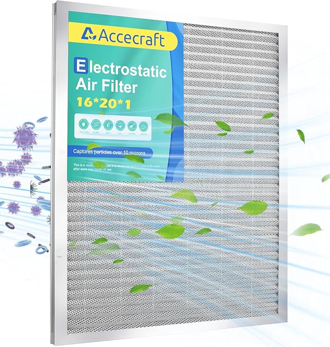 16x20x1 Electrostatic Air Filter, Washable & Reusable Aluminum AC/HVAC Furnace Filter, MERV 8, Permanent Air Filter,Breathe Fresher,Home And Office(Actual Size:19.75"x15.5"x0.86")