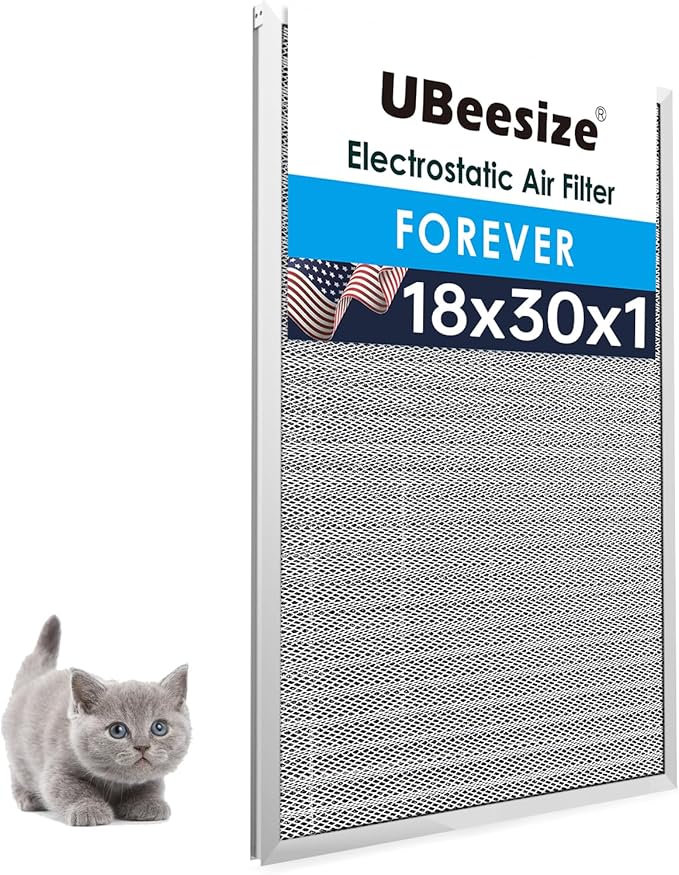 UBeesize 18x30x1 Reusable Electrostatic Air Filter HVAC AC Furnace Filter,MERV 8,Washable, Lasts a Lifetime,Permanent Air Filter,Breathe Fresher,Home And Office(Actual Size:17.5x29.65x0.82 Inch)