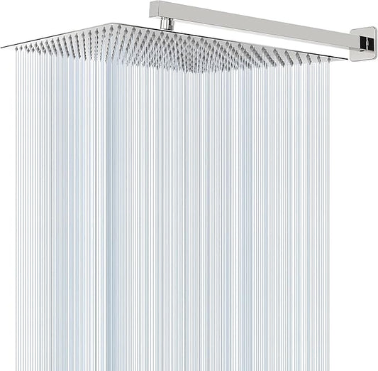 HarJue Shower Head with Extension Arm, High Pressure Square with ShowerArm, Stainless Steel Rainfall-Waterfall Full Body Coverage (16'' Shower with 20'' Arm, Chrome)