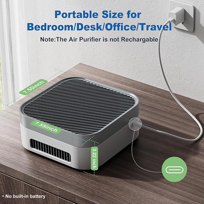 Air Purifier for Home – True HEPA Filter for Pets, Smoke & Allergies | 600 Sq Ft Coverage | Ultra-Quiet & Portable for Bedroom/Travel