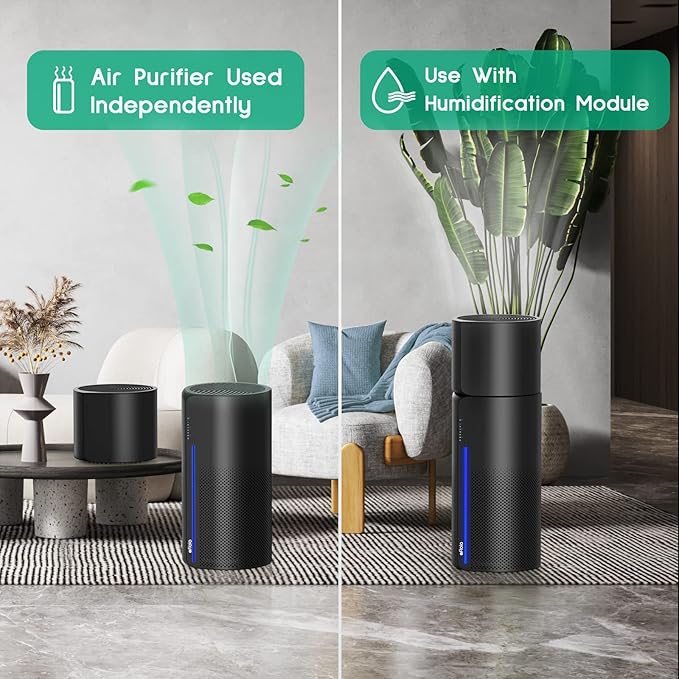 Afloia 2-in-1 Air Purifier and Humidifier Combo, Quiet 3-Stage Filtration for Pet Allergies & Smoke, Auto Shut-Off, 7-Color LED Light, Black
