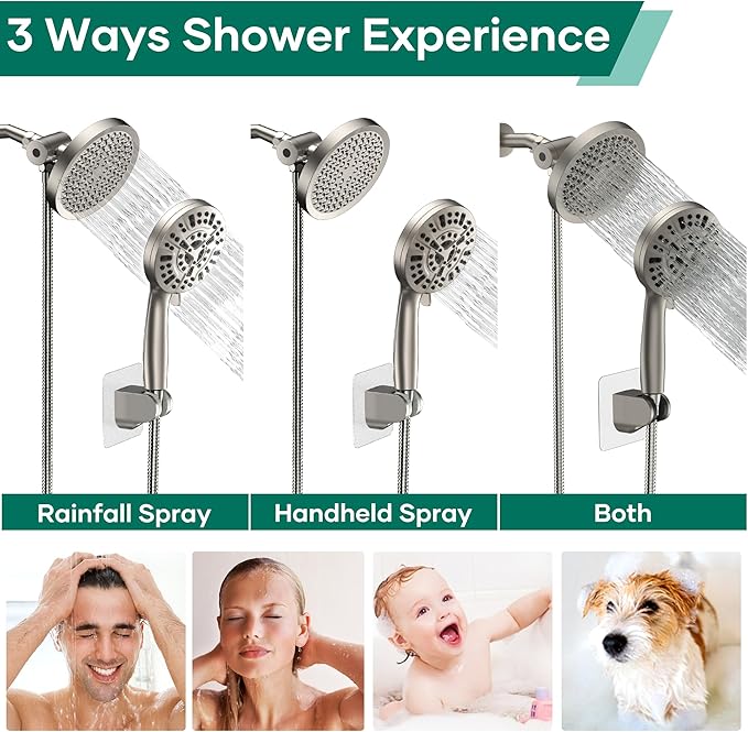 Shower Head with Handheld Spray Combo,6" High Pressure Rain ShowerHead,5" Dual Double Handheld Shower Head with 10-Mode 78" Hose Brushed Nickel