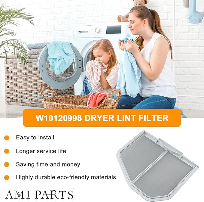 2 Pack W10120998 8066170 Dryer Lint Screen Filter Replacement Part by AMI PARTS - Compatible with Whirlpool, Kenmore, Roper & Sears Dryers