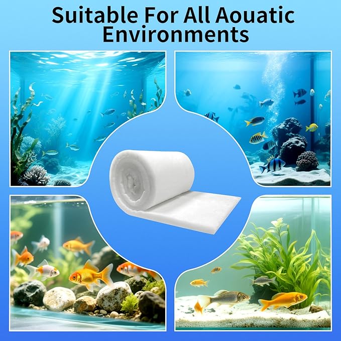 Aquarium Filter Floss- 1" Thick Multi-Layer Fish Tank Filter Floss Water Polishing Filter Pad, for Crystal Clear Water, Media Roll Cut to Size 12"x72"