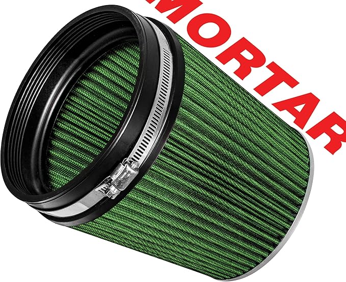 Mortar Aftermarket Auto Air Filter – 6 In Flange ID Car Enthusiast Class Universal Cold Air Intake Gulps in More Air for More Engine Power & Passionate Induction Sound, Length 6 In, Green
