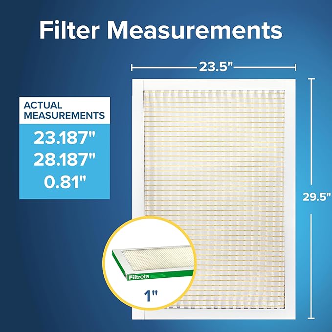 Filtrete 23.5x29.5x1 AC Furnace Air Filter, MERV 8, MPR 700, Tough on Pollen, Easy on Airflow, 3-Month Pleated 1-Inch Electrostatic Air Cleaning Filter, 4-Pack (Actual Size 23.187 x 28.187 x 0.81 in)