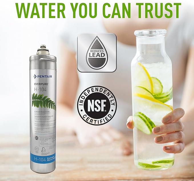 Pentair Everpure H-104 Drinking Water System, EV926271, Includes Filter Head, Filter Cartridge, All Hardware and Connectors, 1,000 Gallon Capacity, 0.5 Micron