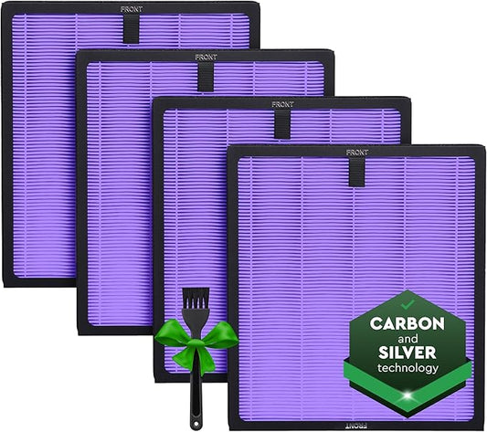 4 Pack Purple HY4866 Replacement Filters – Compatible with MORENTO, WESTHEY, YIOU M1 Air Purifiers – Multi-Layer True HEPA, 4-Stage Filtration, Extended Filter Supply for Home Use