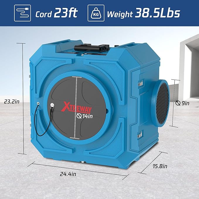 Hepa Air Scrubber Commercial Air Purifier with 3-Stage Filtration Negative Air Machine Industrial Air Purifier for Heavy Duty, 550CFM