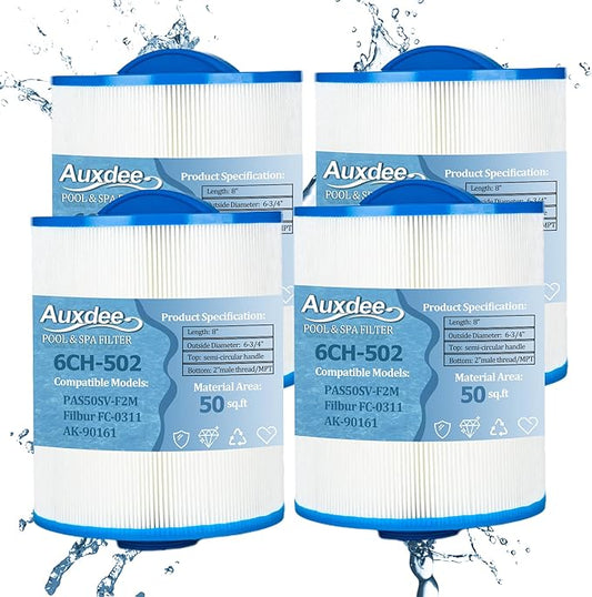 PAS50SV Hot Tub Filter Cartridge, Compatible with Artesian Spa Filter, Replaces for Unicel 6CH-502, Filbur FC-0311, PAS50SV-F2M, Baleen AK-90161, 50 sq.ft Spa Filter, 4 Pack
