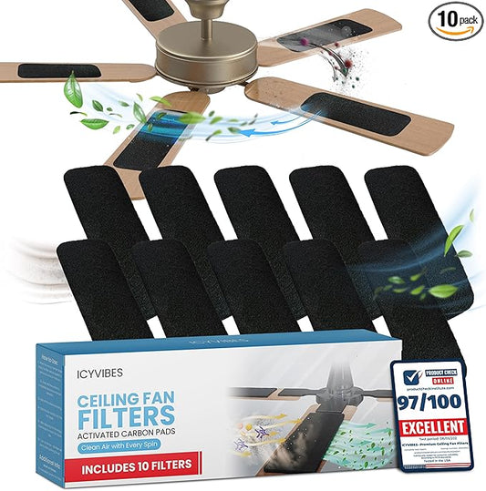Premium Ceiling Fan Filters for Blades – 10 Pcs Activated Carbon Air Purifier Pads – Unscented Washable, Reusable, Coconut Shell Charcoal Dust Catcher Covers for Home Lighting, Colorfill Fan Extractor