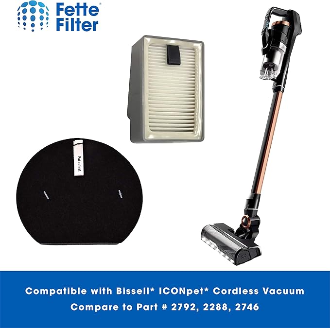 Fette Filter - Filter Set Compatible with Bissell ICON Pet Cordless Stick Vacuums Compare to Part # 1621427 &1621616 & 1621064 & 2792 (2 Pre & 2 Post Motor Filters)