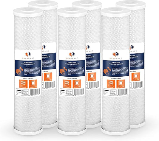 Aquaboon 4.5 x 20 Water Filter 5 Micron Carbon Block Water Filter Replacement Cartridge Large Capacity for Whole Home Water Filtration Compatible with Pelican Water PRL-RCL, Pentek EP-20BB (6 Pack)