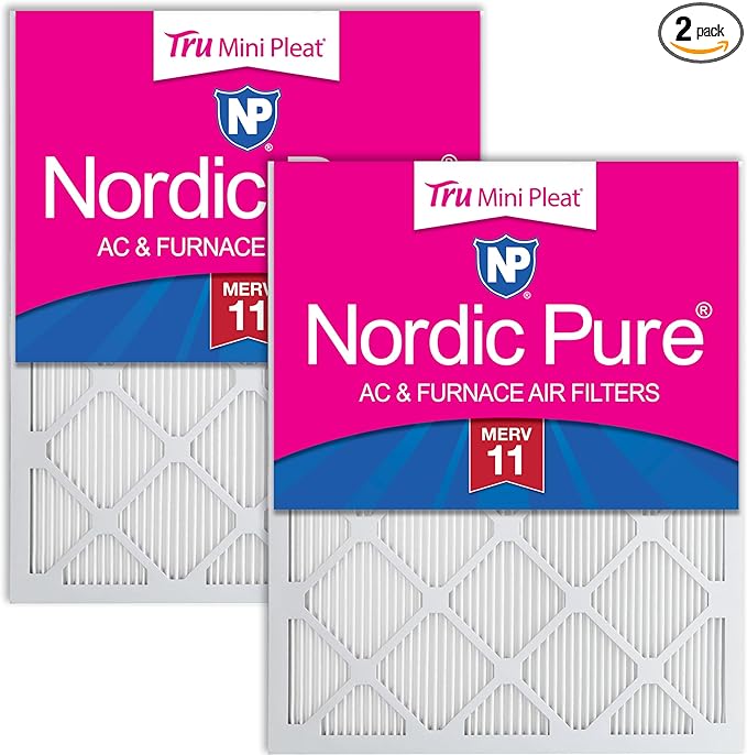 Nordic Pure 20x20x1 (Actual Size: 19 1/2 x 19 1/2 x 3/4) Tru Mini Pleat MERV 11 AC Furnace Air Filters – 2.5X More Media for Extended Durability & Superior Filtration - 2 Pack