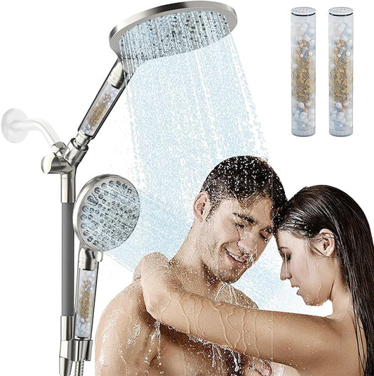 HANLIAN Filtration Shower Heads with Handheld Spray Combo, High Pressure Rainfall Shower Head with Handheld Combo, Filtered Dual Shower Head with Hand Held, Double Shower Heads (Brushed Nickel)