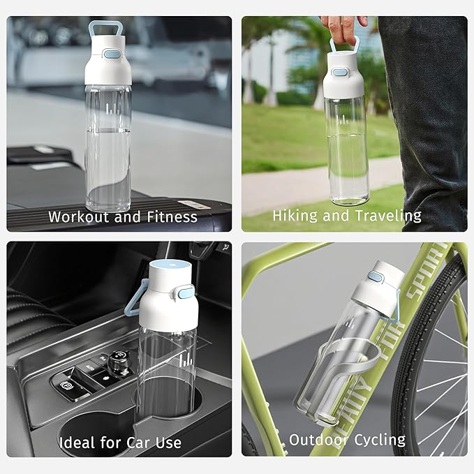 750ml Leak Proof Water Bottle with Flip Top Lid, BPA-Free USA Tritan Drink Bottle, Dishwasher Safe for Office, Outdoor & Daily Use (White B, 1 Pack)