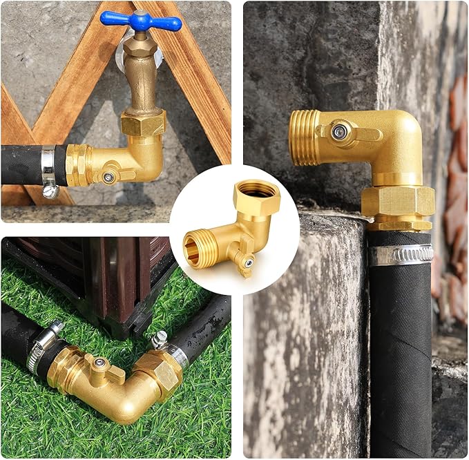 Garden Hose Angle Valve 90 Degree Brass Extender Solid 3/4 Inch Hose Elbow with Switch Adapter (90° switch elbow 1PSC)