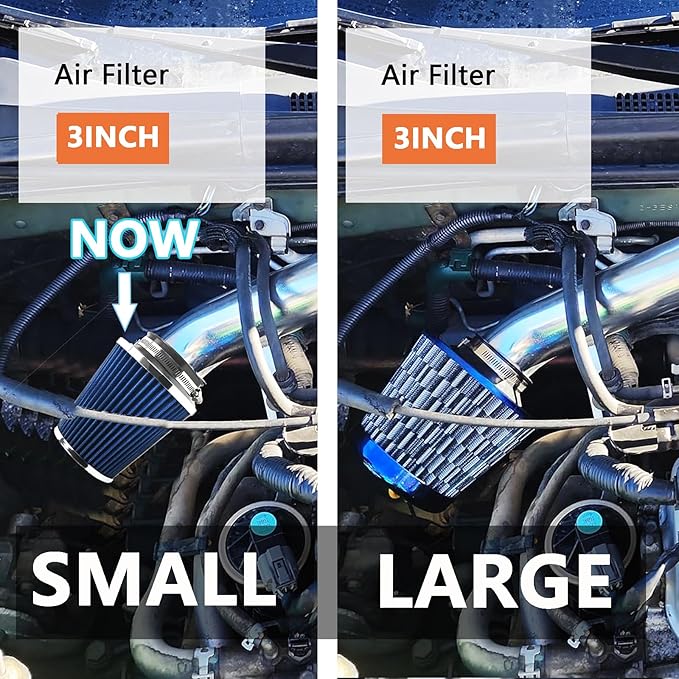 Clamp-On Cold Air Intake Filter, High Performance, Washable Filter, Replacement Air Filter, Flange Diameter 3inch/76mm Blue