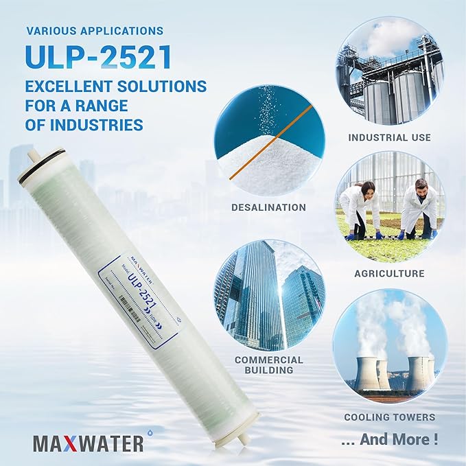 Max Water 25" x 21" ULP-2521 RO Membrane Element- Ultra Low Pressure, 400 GPD for Commercial, Agricultural, and Whole House Reverse Osmosis - Compatible with TW30-2521 SW30-2521 HF1-2521
