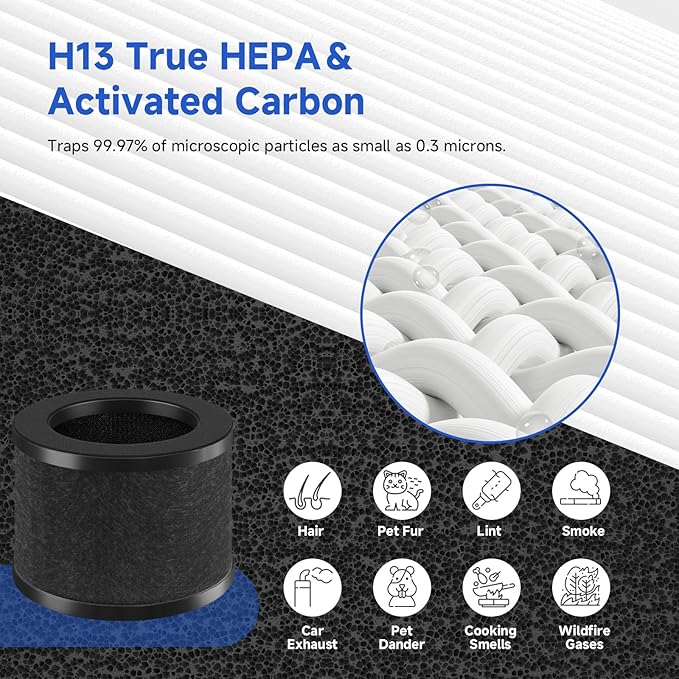 SAKEGDY TZ-K1 Replacement Filter Compatible with ToLife TZ-K1 Air Clean Purifier, AROEVE MK01 MK06 / Kloudi DH-JH01/ POMPRON MJ001H，3-in-1 H13 HEPA Filter Replacement, 2 Pack Black