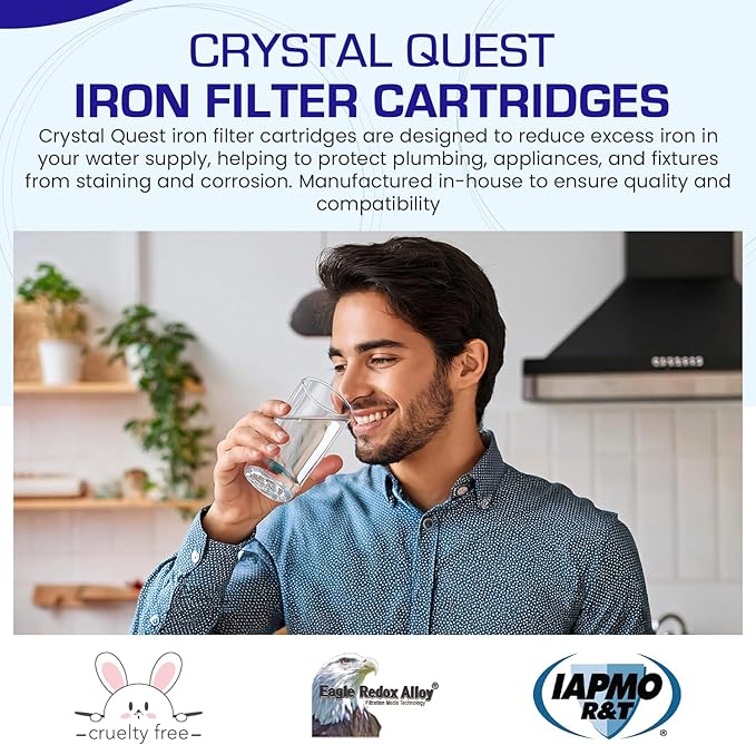 Crystal Quest Iron Filter Cartridge – Reduces Iron, Prevents Stains, Enhances Water Clarity, Protects Plumbing & Appliances, Reliable Filtration for Clean Water, Long-Lasting Performance